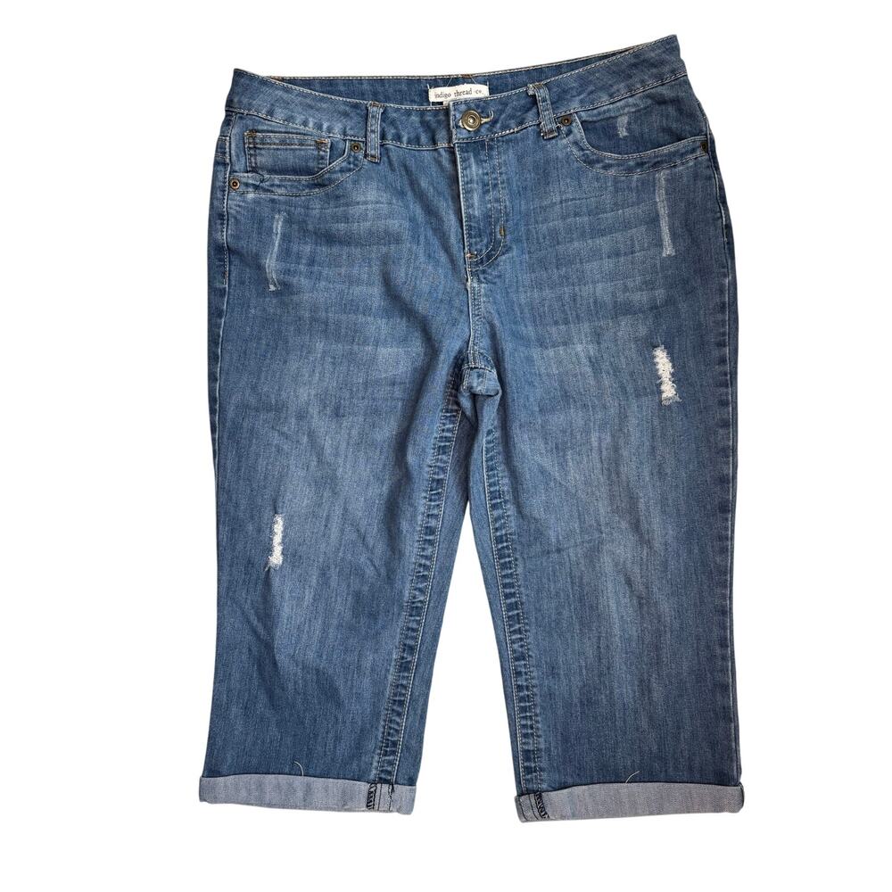 Indigo Thread Co Womens Size 12 Distressed Cropped Capri Stretch Denim Jeans